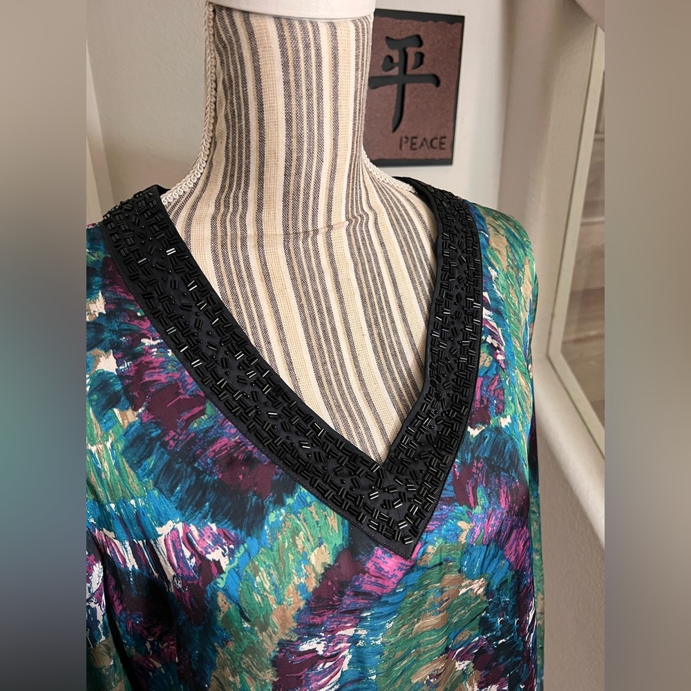 DANA BUCHMAN NWOT $54 ELECTRIC MIX LYONS BEADED BLOUSE TUNIC KIMONO SIZE XL - Picture 8 of 12